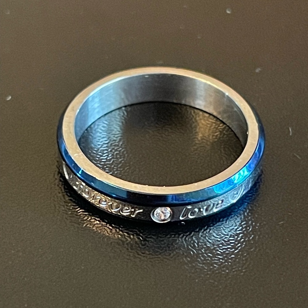 3mm blue silver forever love women ring